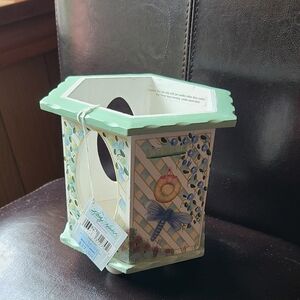 Decorative Green and Cream Home Accent DRAGONFLY JAR CANDLE HOLDER